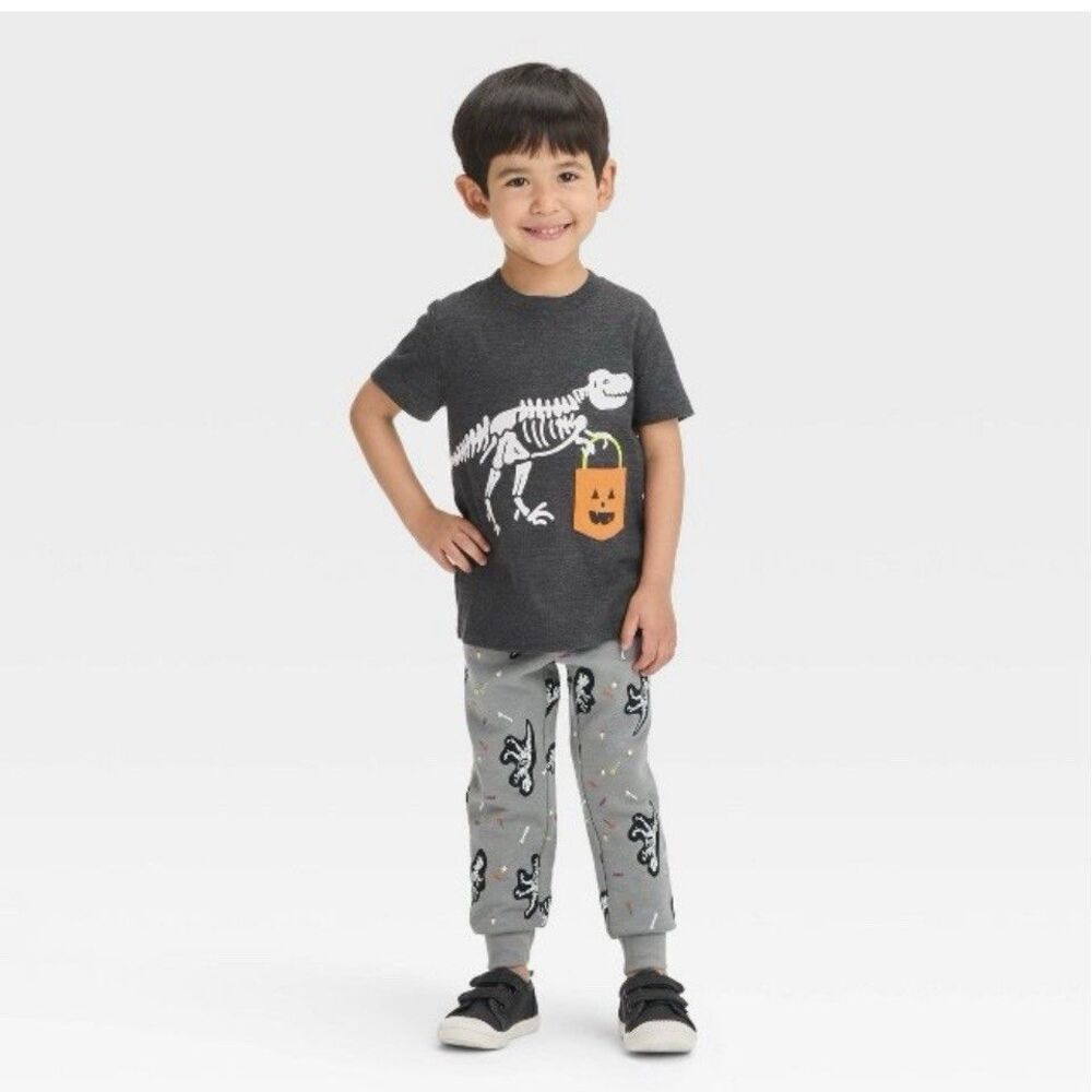 Cat & Jack Halloween Skeleton T-Rex T-Shirt & Jogger Pants 12 Mo.
